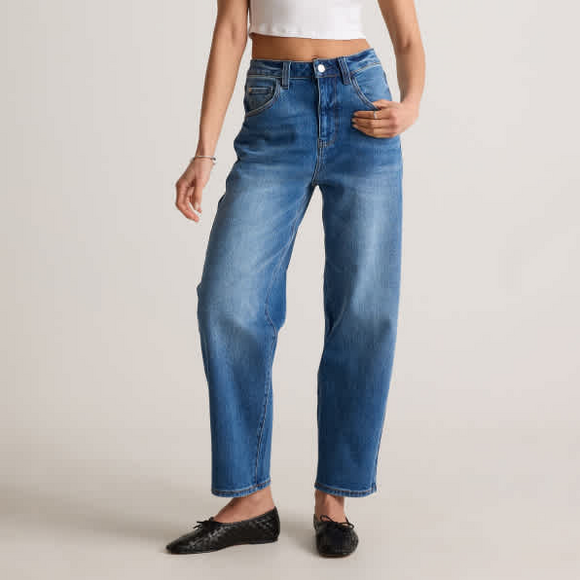 Quince Bella Stretch Barrel Jeans in Blue - Picture 2 of 3